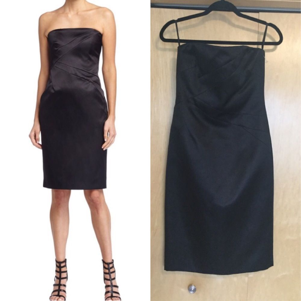Michael Kors Strapless Satin Dress, Black